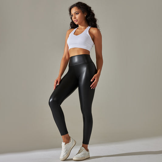 Faux Leather Cargo Power Leggings - Black