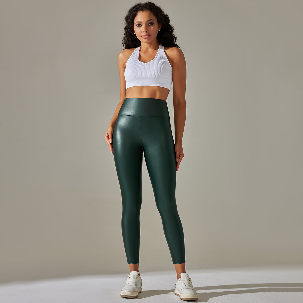 Faux Leather Cargo Power Leggings - Green