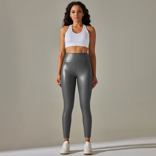 Faux Leather Cargo Power Leggings - Gray