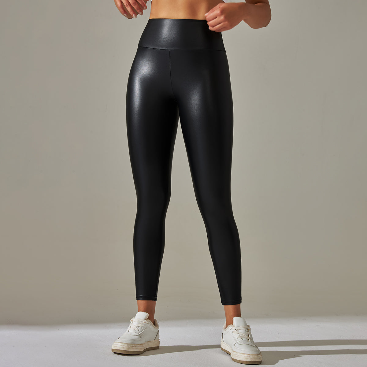 Faux Leather Cargo Power Leggings - Black