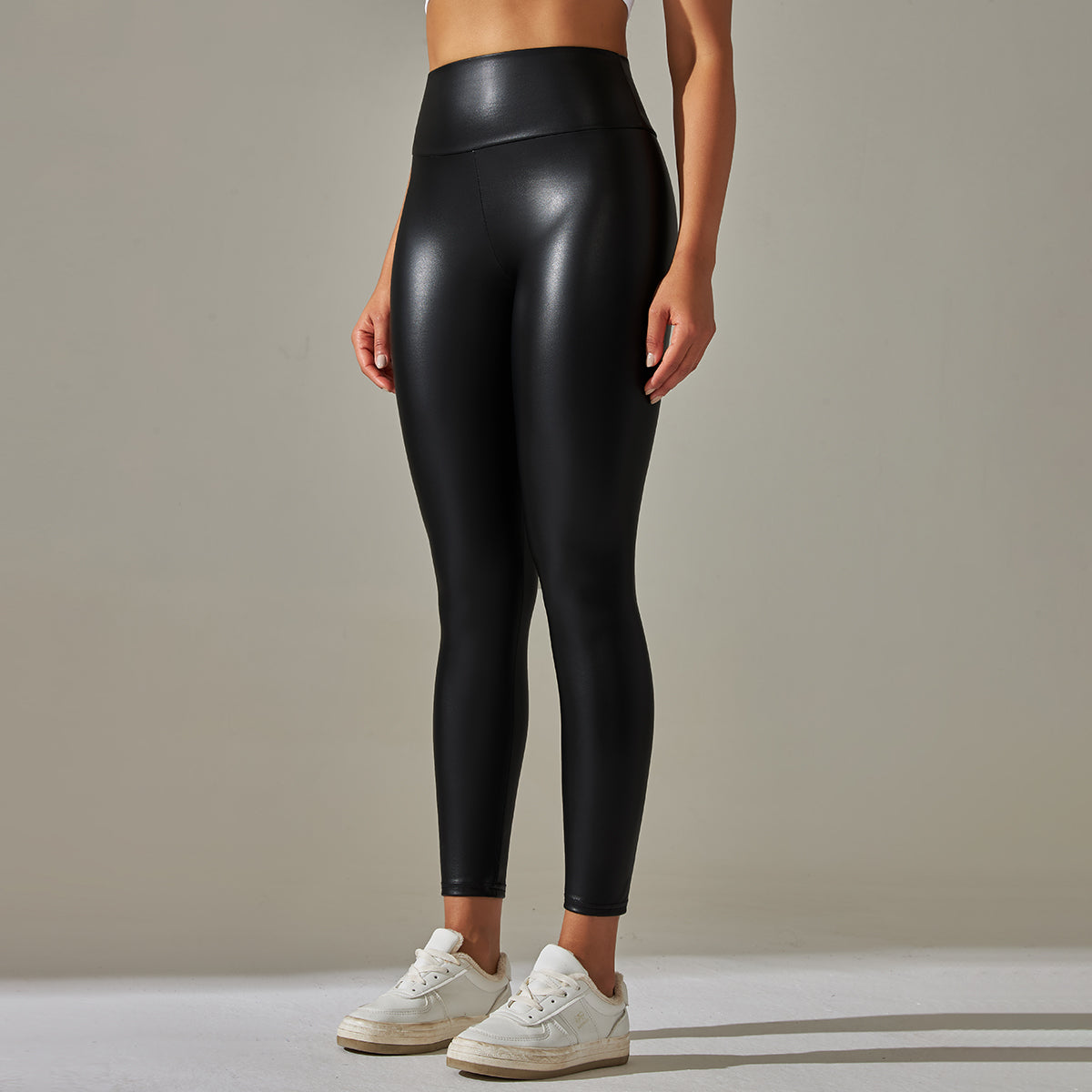 Faux Leather Cargo Power Leggings - Black